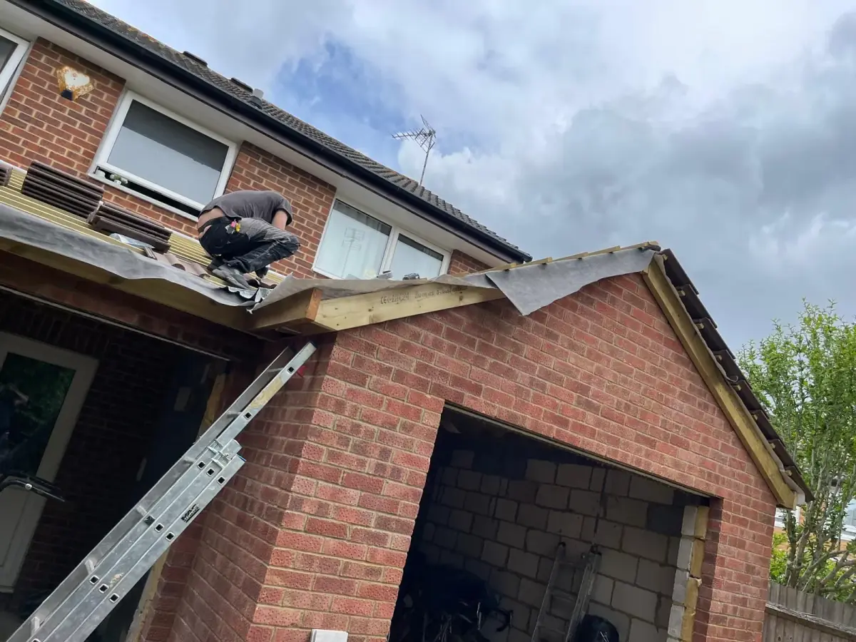 Extension wall construction with window openings in progress